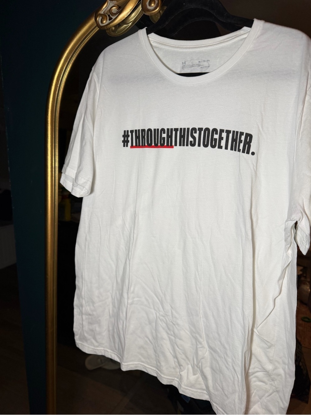 Under Armour White Graphic Short Sleeve Tee with Black & Red Accent, XL